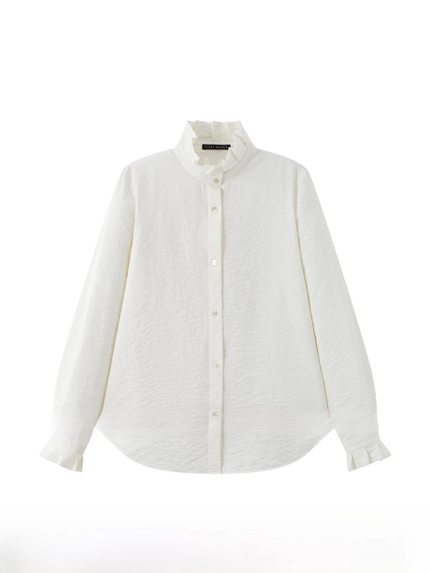 

First Black Classicism Silk Cloud Lace Hem Shirt Textured Loose Fit Casual Style Long Sleeve Women's Shirt