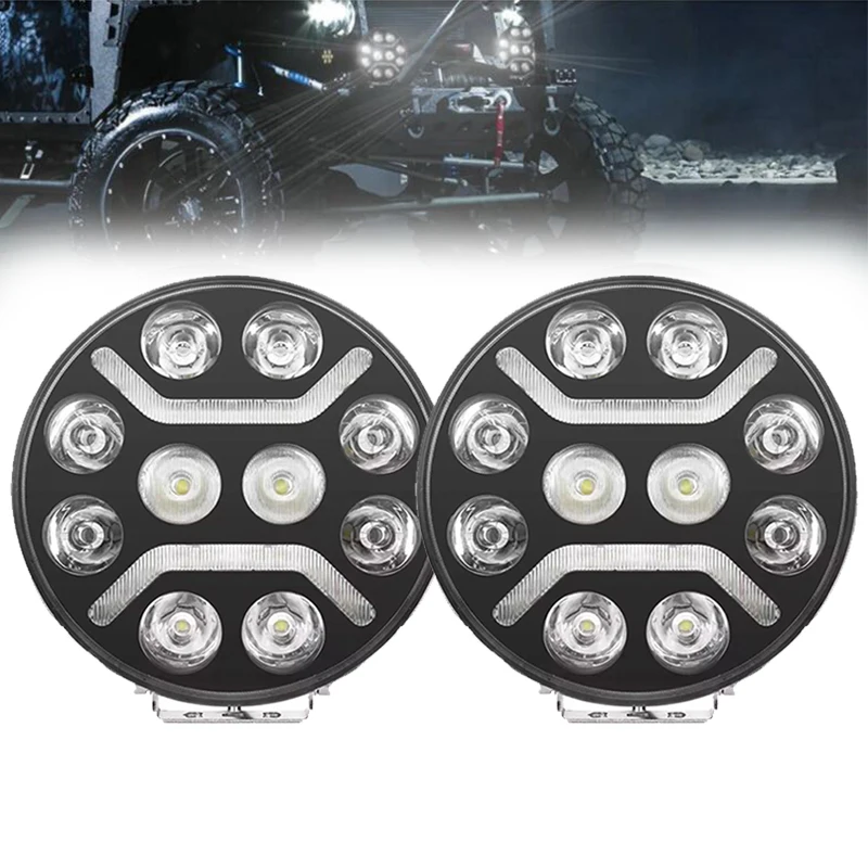 

1PCS LED Offroad 4x4 4WD White Amber DRL Headlights 9 Inches Work Driving Lights For Truck SUV ATV Tractor Boat Toyota Trailer