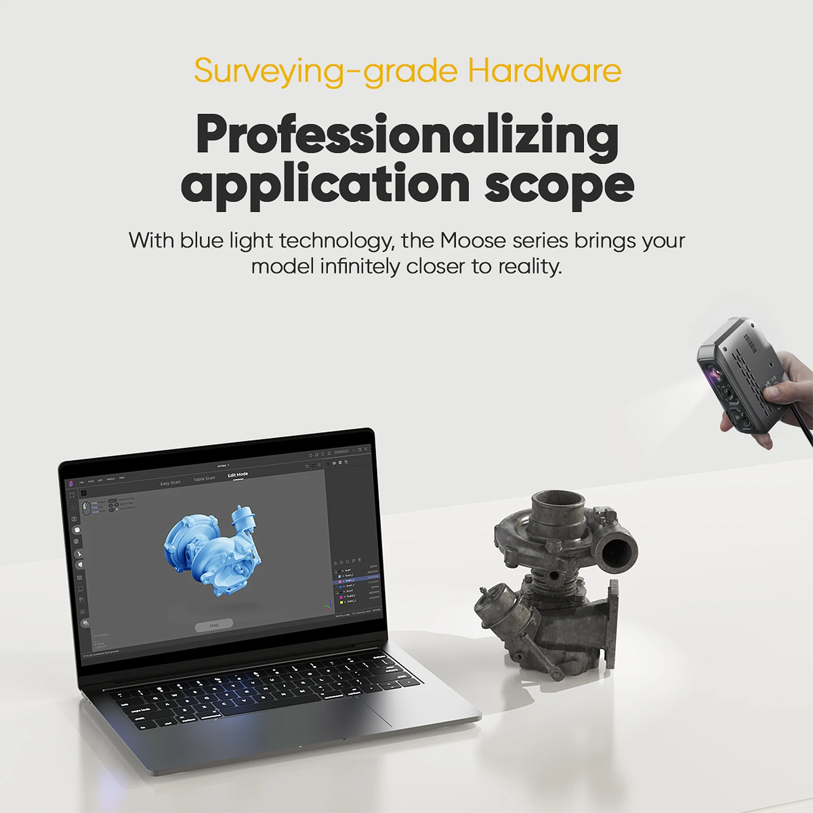 3D-Scanner für den 3D-Druck, tragbarer 3D-Modellscanner mit 0,03 mm hochdetaillierter Präzision, 24-Bit-Farbkamera,