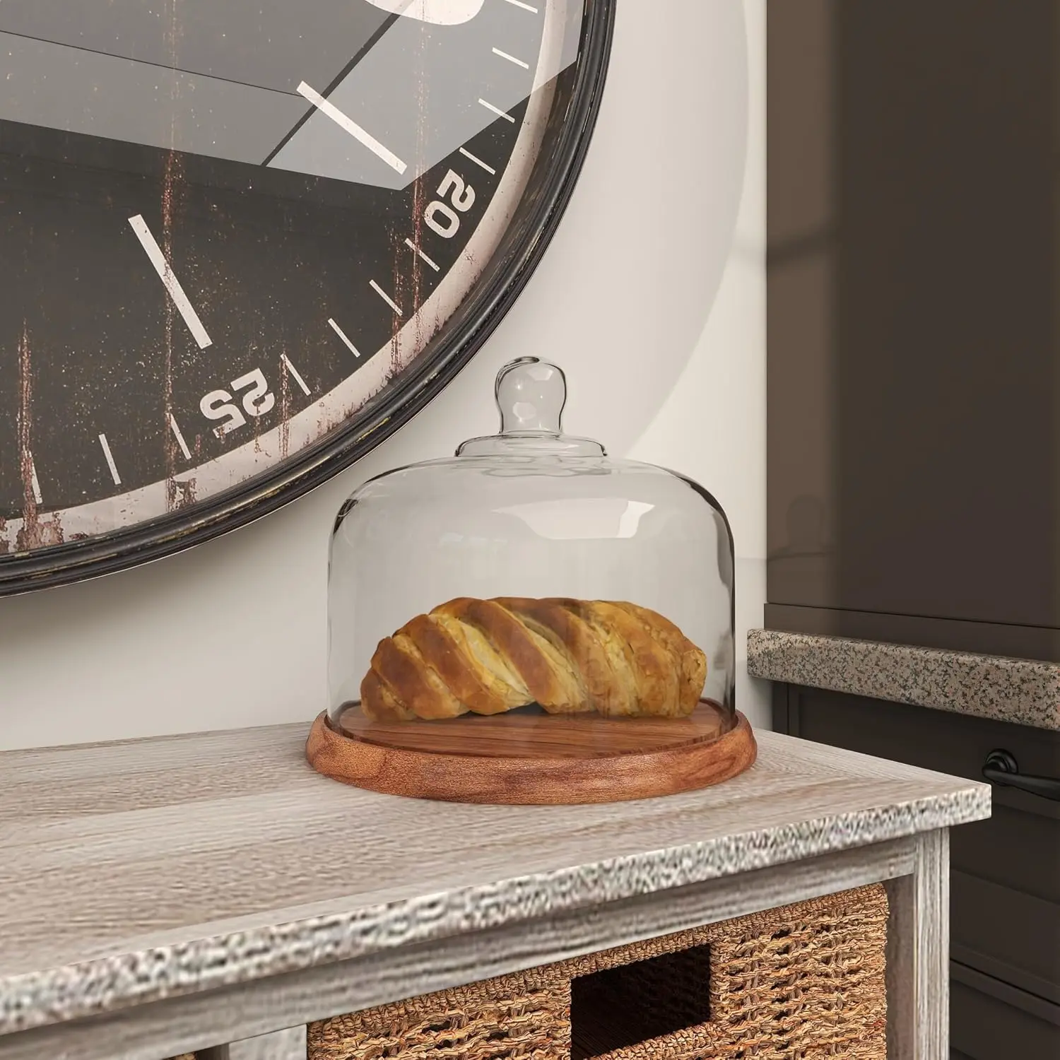 Brown Mango Wood Cake Stand with Glass