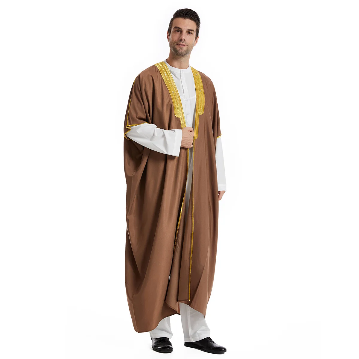 Muçulmano Thawb Caftan para homens, Eid Jubba Thobe, Cardigan Abaya, Vestido longo, Ramadan Robe, Arábia Saudita, Dubai