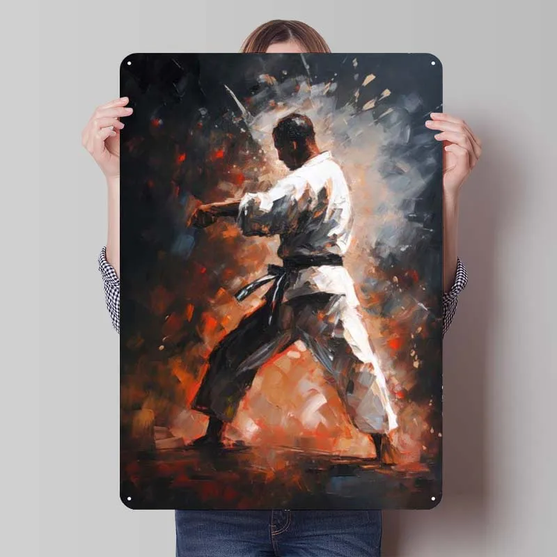 Martial Artist Painting Poster Sports Metal Sign Corner Coffee Custom Tinplate Sign for Wall Art Decoration Home and Decoration