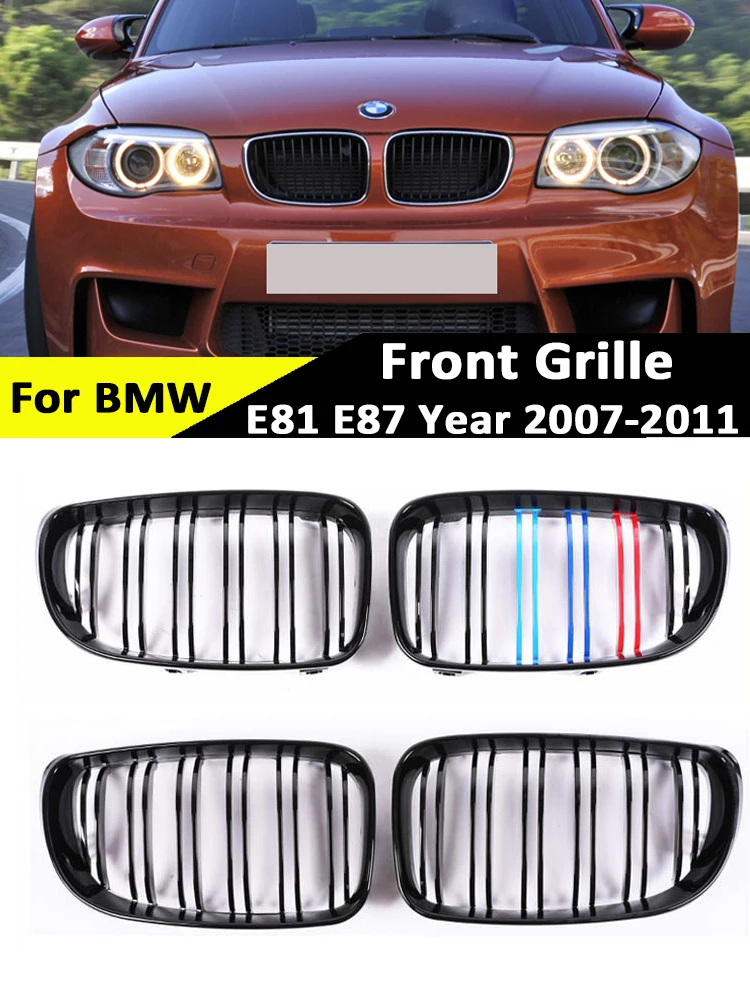 

Gloss Black Grills Cover Front Bottom Bumper Kidney Facelift M Style Grille Double Slat For BMW 1 Series E81 E87 2007-2011