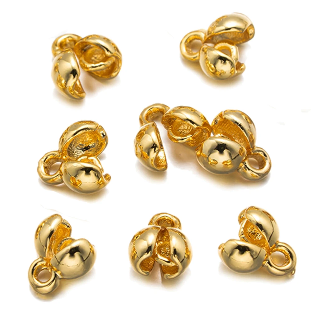 20Pcs 18K Gold Plated Crimp End Bead Findings,Bead Tip Ball Chain Connector Accessorie For DIY Necklaces Earrings Jewelry Making