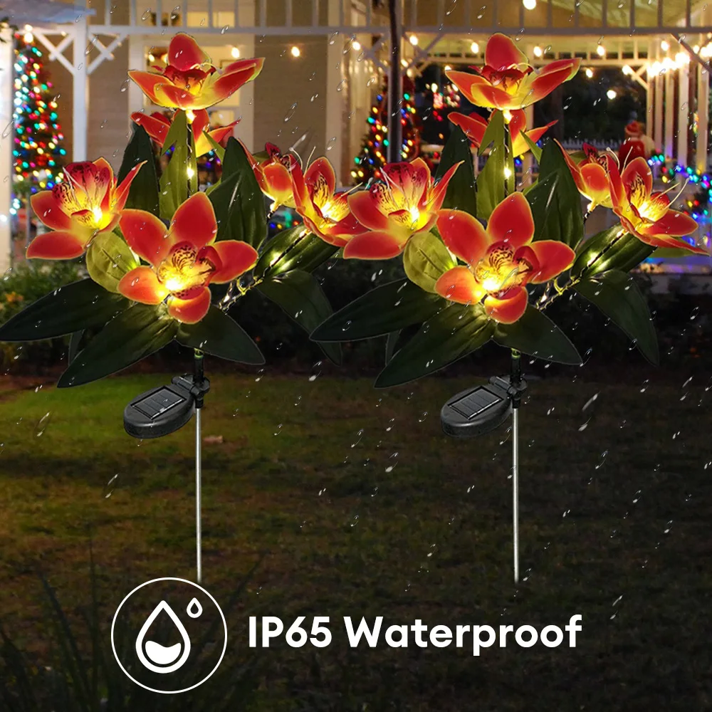 Imagem -03 - Luzes Solares do Jardim Conduziram Luzes Solares Impermeáveis Ip65 Exteriores Claras da Flor da Orquídea para a Decoração do Natal do Jardim da Jarda do Pátio as