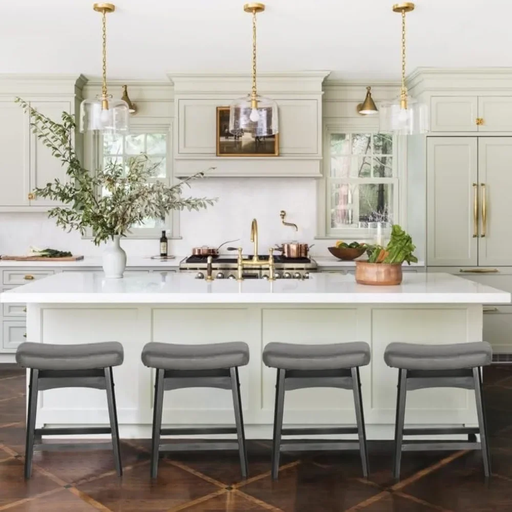 

Counter Height Bar Stools Set of 4 - Farmhouse Barstools with Upholstered Saddle Seat and Solid Wood Legs