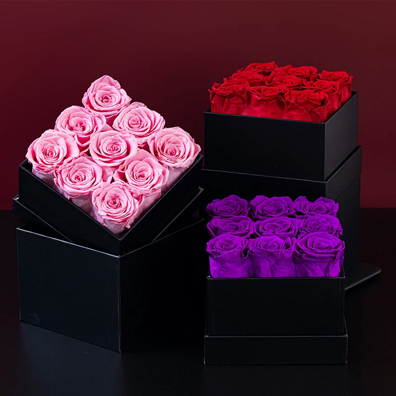 Eternal Rose A-Class Black Square Gift Box, Valentine's Day Christmas Gift, DIY Gift, Party Festival Gift