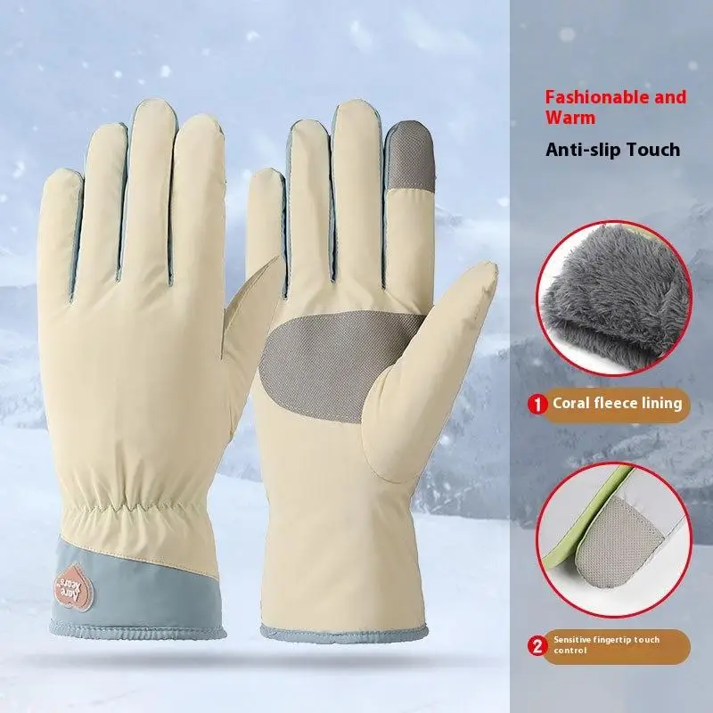 زوج واحد من قفازات الخريف والشتاء الدافئة للنساء، شاشة لمس لطيفة وقطيفة، قفازات ركوب الدراجات الرياضية الخارجية المقاومة للبرودة #4