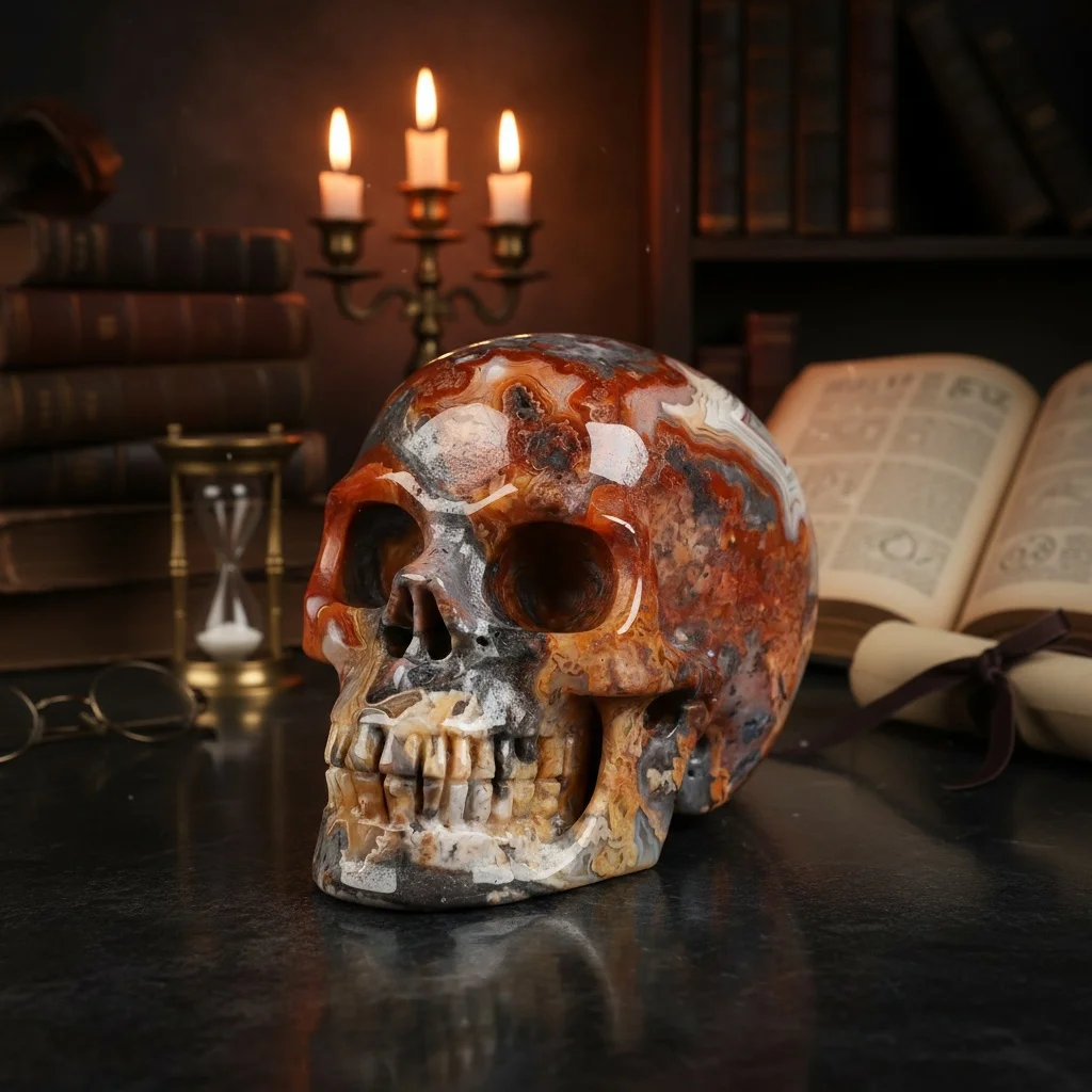 A natural agate skull - Gothic home décor, jewelry making, Father's Day gift - exquisite eye sockets and water ripple texture