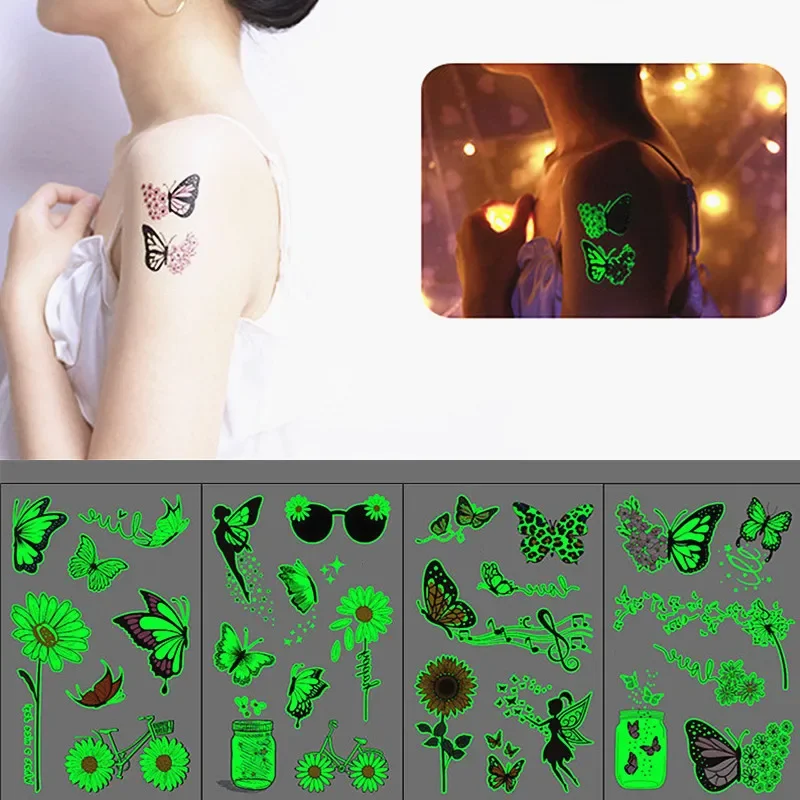 Glow In The Dark Stickers Fake Taty Children Body Art Waterproof Temporary Tattoo Luminous Stickers Butterfly Tattoo for Kids