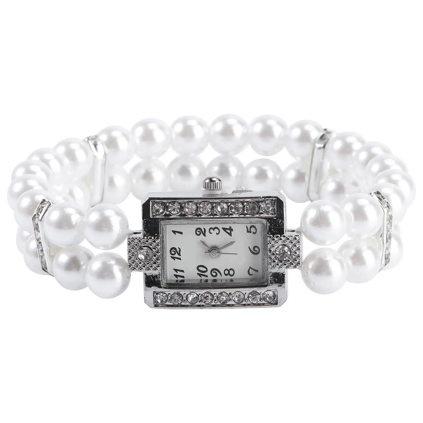 

Женские элегантные белые часы из нержавеющей стали с жемчугом и стразами, кварцевые наручные часы для повседневного ношения, модные ювелирные изделия, подарок