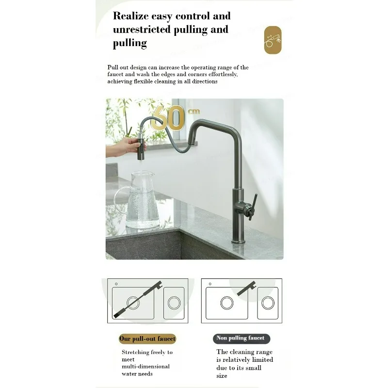 صنبور المطبخ المصقول باللون الذهبي الوردي بمقبض واحد، صنابير صمام السيراميك الأساسية للمياه الساخنة والباردة، صنابير أمريكية