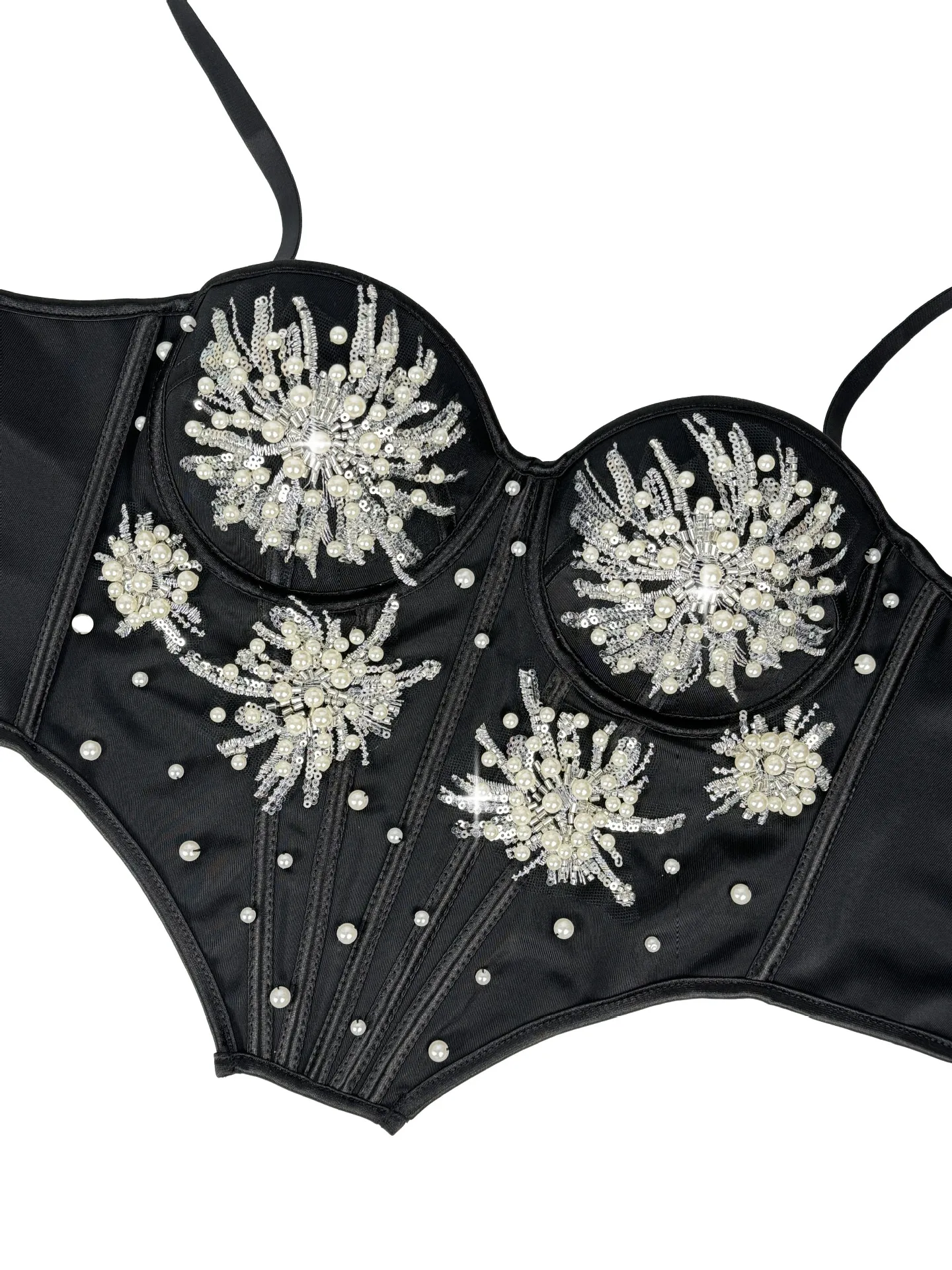 عيد الميلاد السنة الجديدة لؤلؤة الترتر مشد بوستير ، مثير اليدوية مطرز هيكل السمكة أعلى للنساء ، حزب مساء ارتياد ملابس خارجية #5