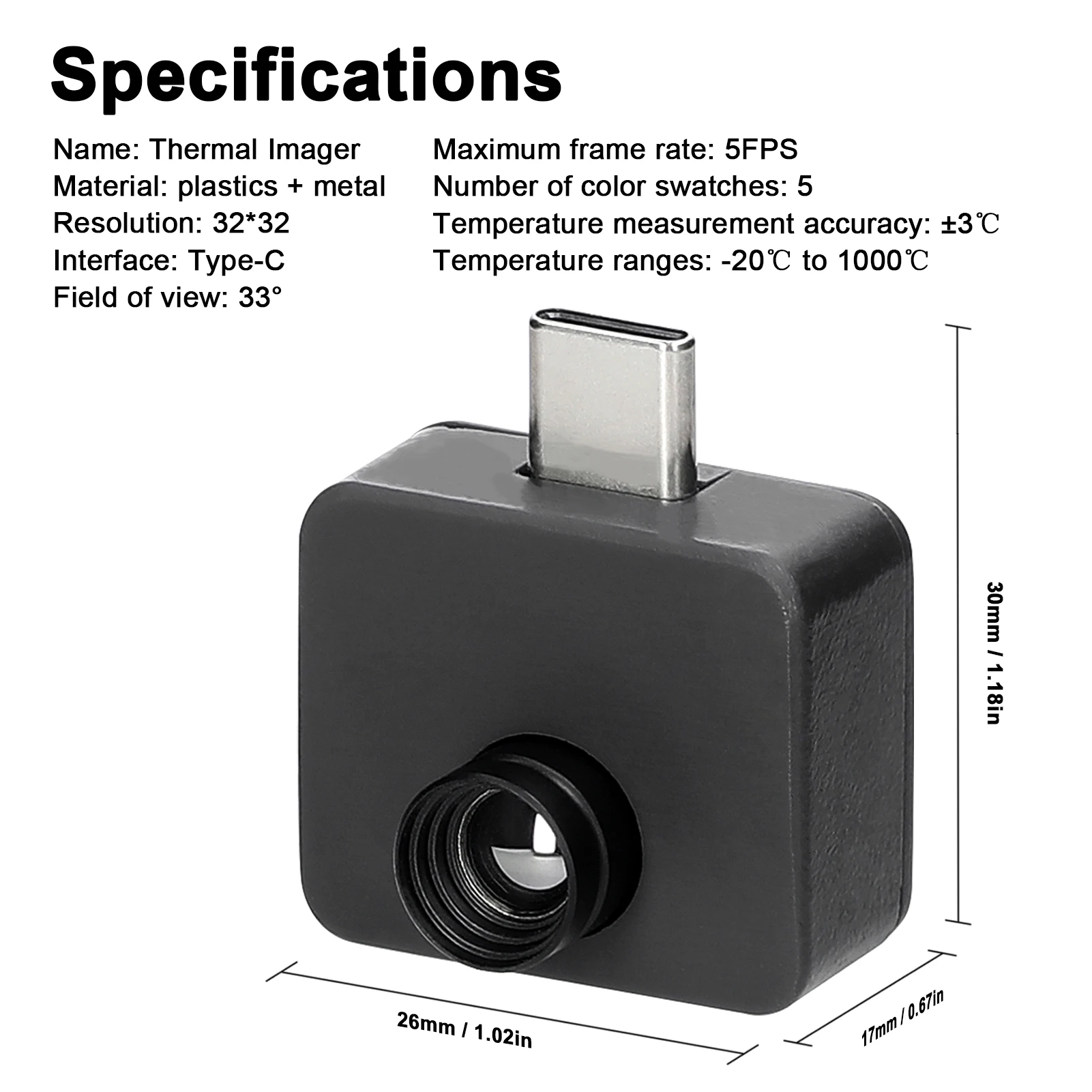 TIOP02 Mobile Phone Thermal Imager -20℃-1000℃ Portable Thermal Imaging Camera 32 * 32 Resolution Type-C Interface APP Control