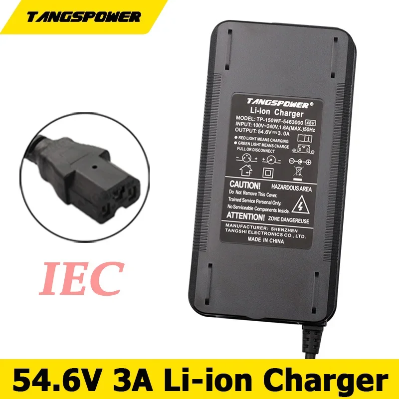 

54.6V 3A Lithium Battery Charger For 13S 48V Li-ion Battery Pack IEC Connector Fast Charging With Cooling Fan