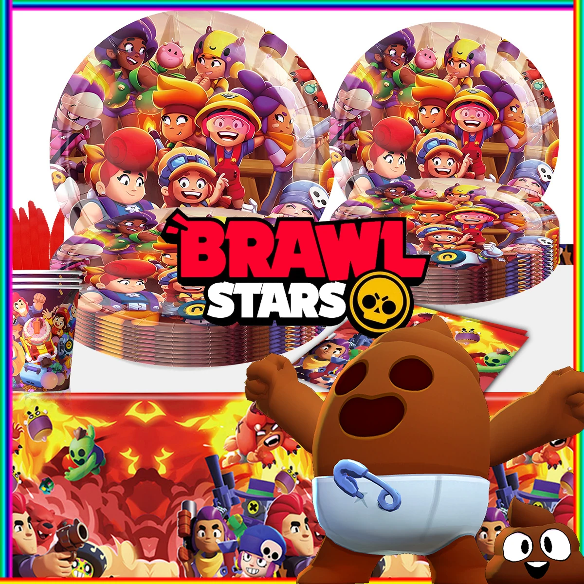 Figuras de Anime Brawl Stars, Decoraciones para Fiestas de Cumpleaños, Vajilla Desechable, Platos, Vasos, Servilletas, Recuerdos para Fiestas