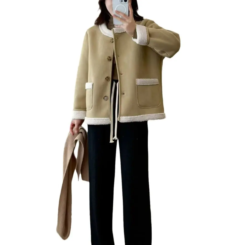 Abrigo acolchado de algodón estilo socialité francés para mujer, prendas de vestir exteriores gruesas de invierno con cuello de piel, diseño de una sola pieza de tamaño pequeño que combina con todo