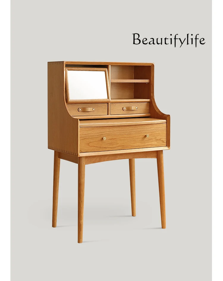 Nordic solid wood dresser Japanese cherry wood small apartment cosmetic table Nordic bedroom dresser