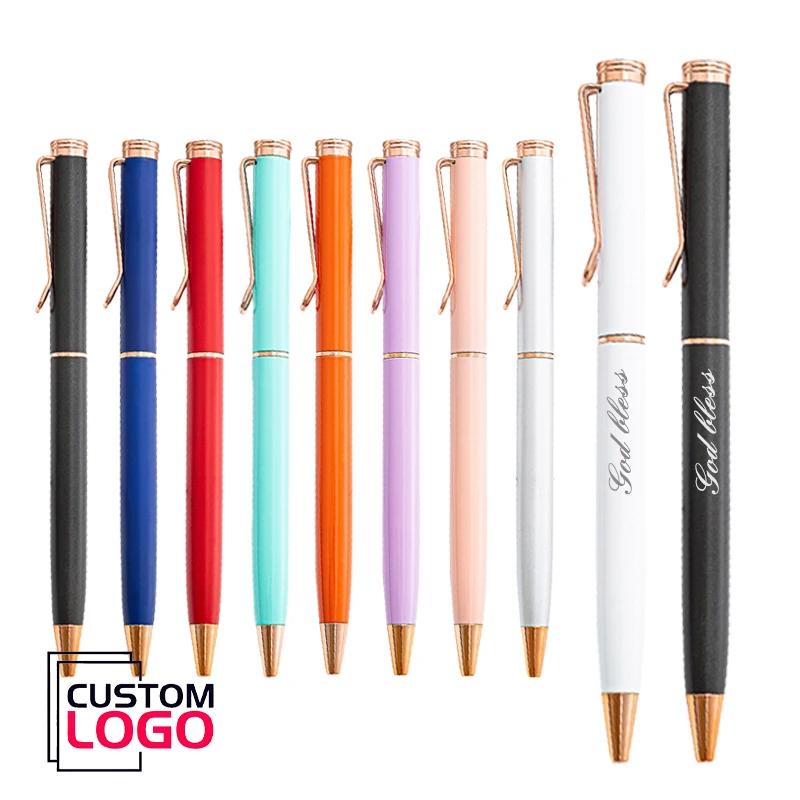 10Pcs/Lot Customized Logo Business Simple Metal Ballpoint Pens Personalized Name Gifts Stationery Office Supplies Signature Pens