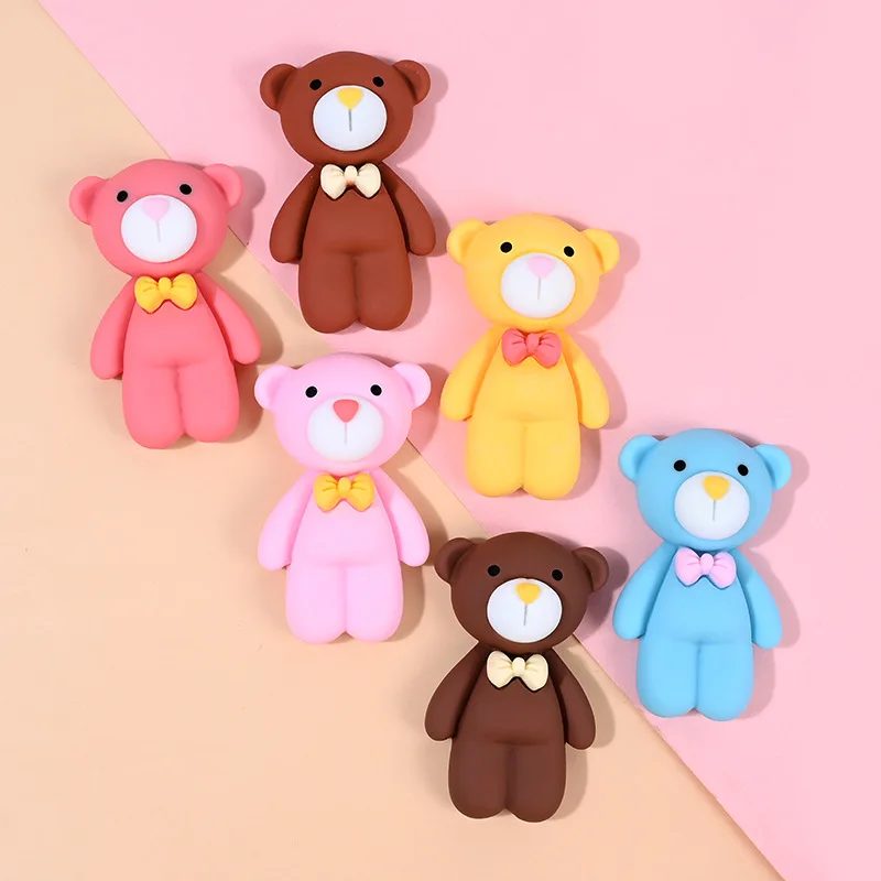 6pcs/Lot Resin Bear Big Size Flatback Cabochon Gradient Glitter Christmas Applique Ornament Craft DIY Earring Accessories