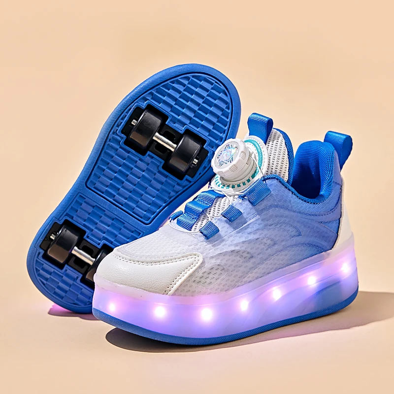 High Quality Skate Shoes for Kids Fashion LED Light Luminous Sneakers Children Two Wheels Shoes for Boys Girls with USB Charging