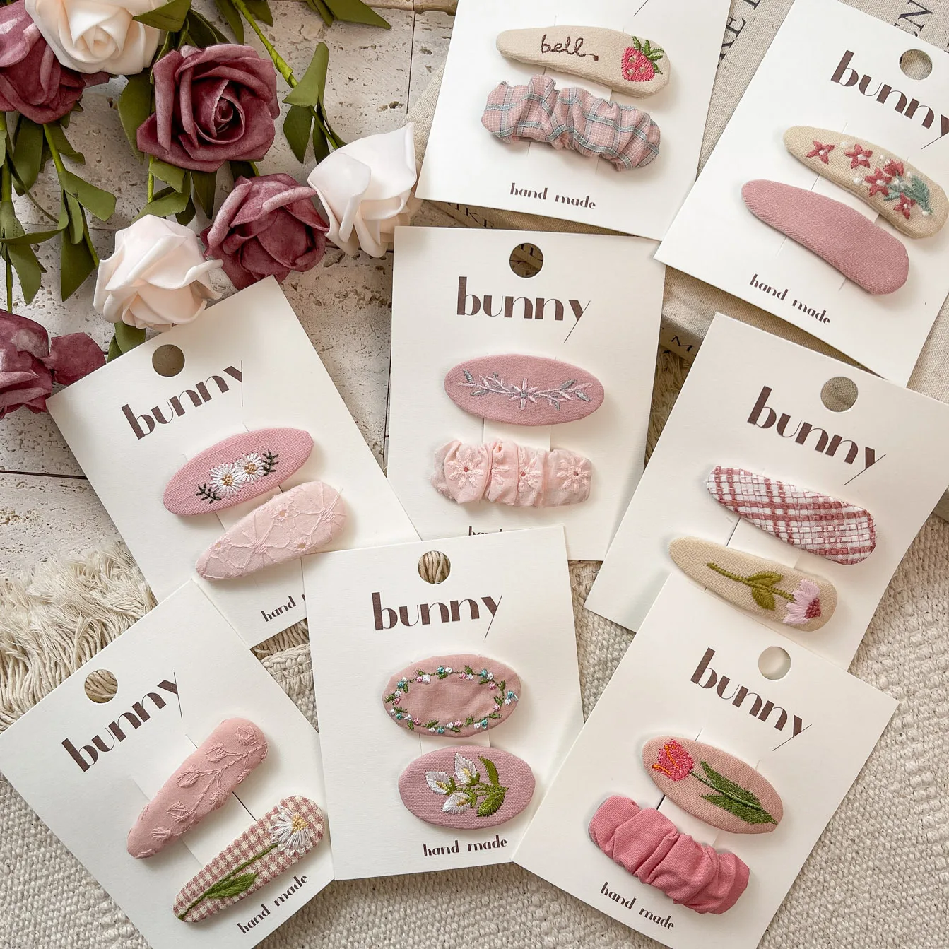 

Sweet Pink Fabric Floral Embroidery Children's BB Clip Cute Gentle Girls Women Headwear Hair Styling Tools Accessories