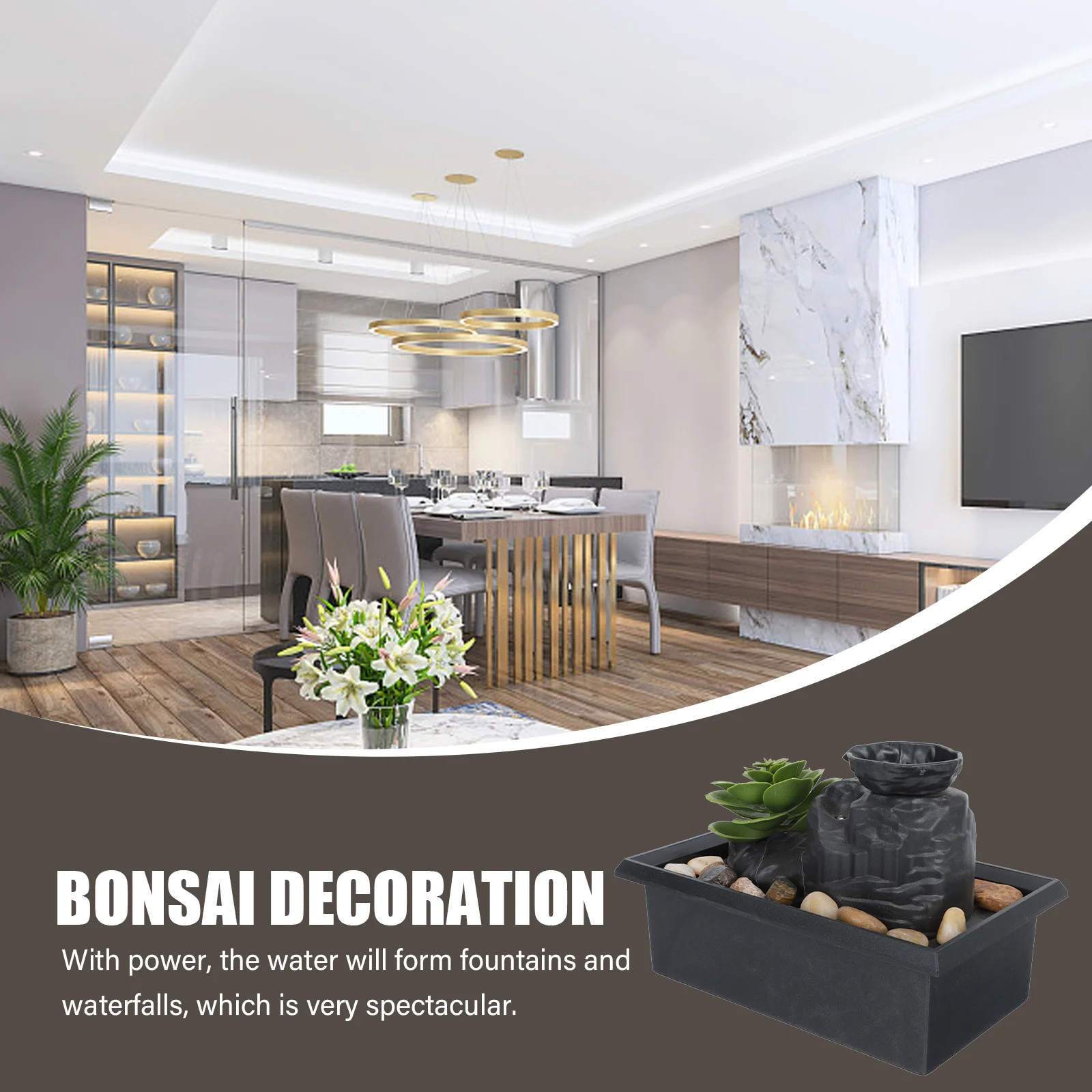 

Running Water Fountain Ornament Home Feng Shui Bonsai Desktop Mini Waterfall Household Furnishing Gift For Living Room Bar Study
