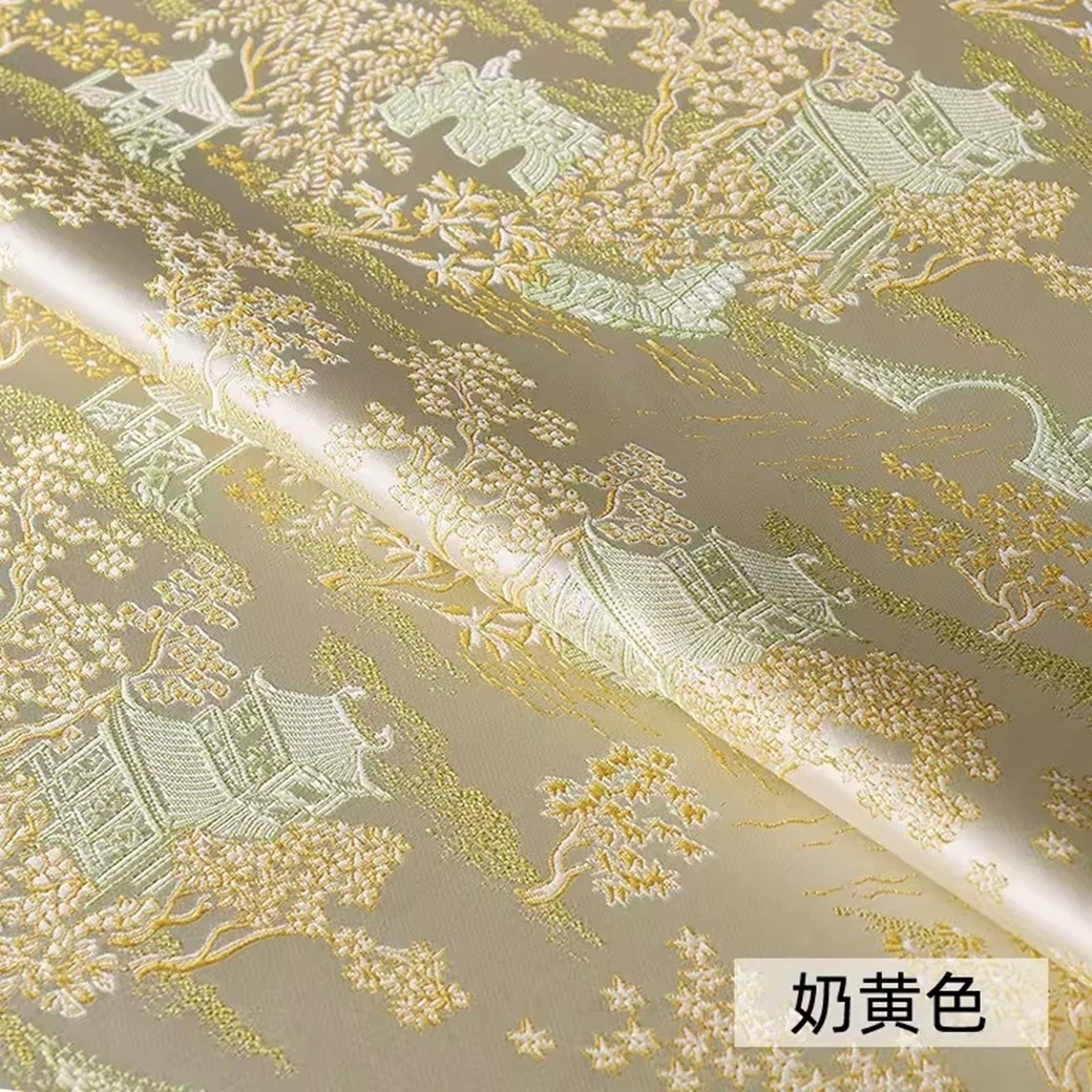 

New Chinese Style Qingming Riverside Scene Brocade Fabric Garden Landscape Jacquard Fabric for Home Decor