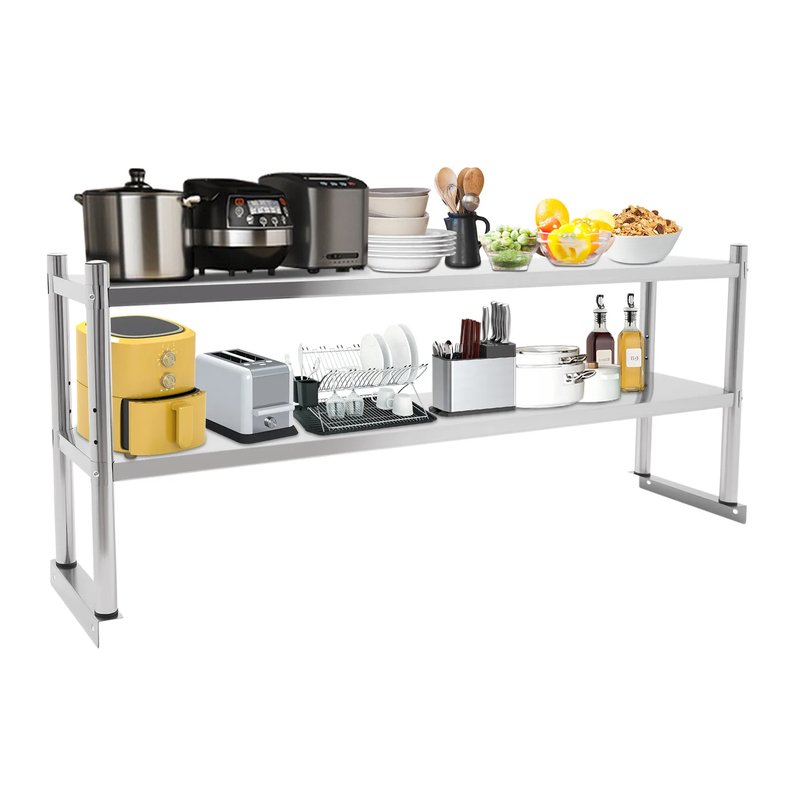 

2 Tier Adjustable Shelf Storage 12x60 Inch Stainless Steel Heavy Duty Shelving for Kitchen Commercial Office Garage