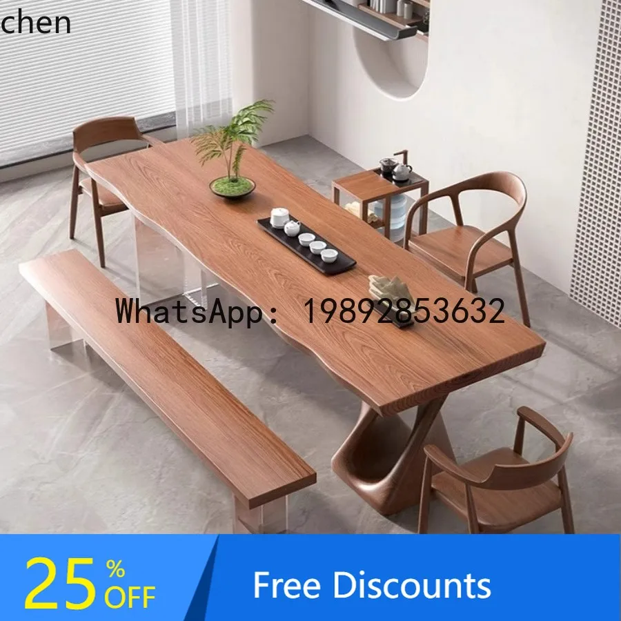 

Solid Wood Whole Board Tea Table Suspended Acrylic Tea Making Table Dining Table