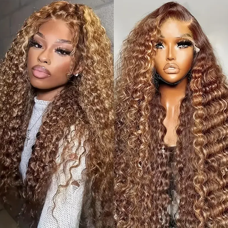 

30-дюймовые глубокие волны 13x4 13x6 Highlight Lace Front Парики из натуральных волос Бразильский прозрачный вьющийся парик из натуральных волос для женщин