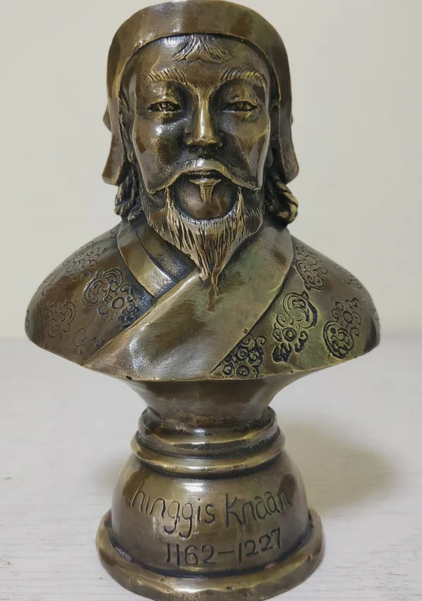 antique old bronze carved unique Genghis Khan hero Nomads Bust Statues