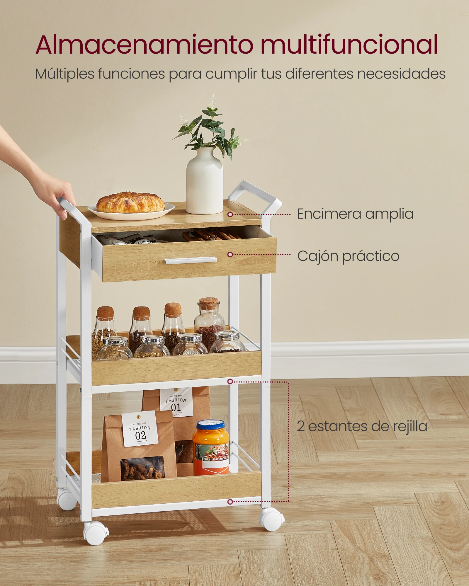 Bathroom Storage Rolling Utility with Desktop Bar Rolling
