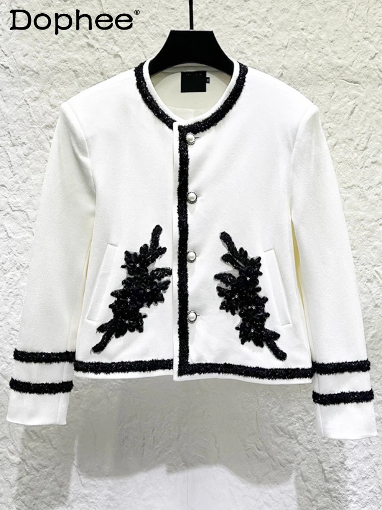 

Fashion 2025 Embroidered Flower Splicing Small Fragrant Jackets Men High-End Light Luxury Coats Long Sleeve Handsome Chic Coats