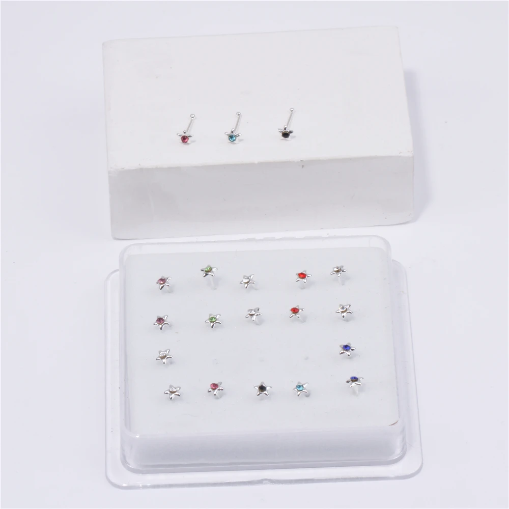 20Pc Nose Studs for Women Men Mix Color Star Shape Tiny Nose Bone Rings Body Piercing Jewelry Ear Nose Pin Ball End