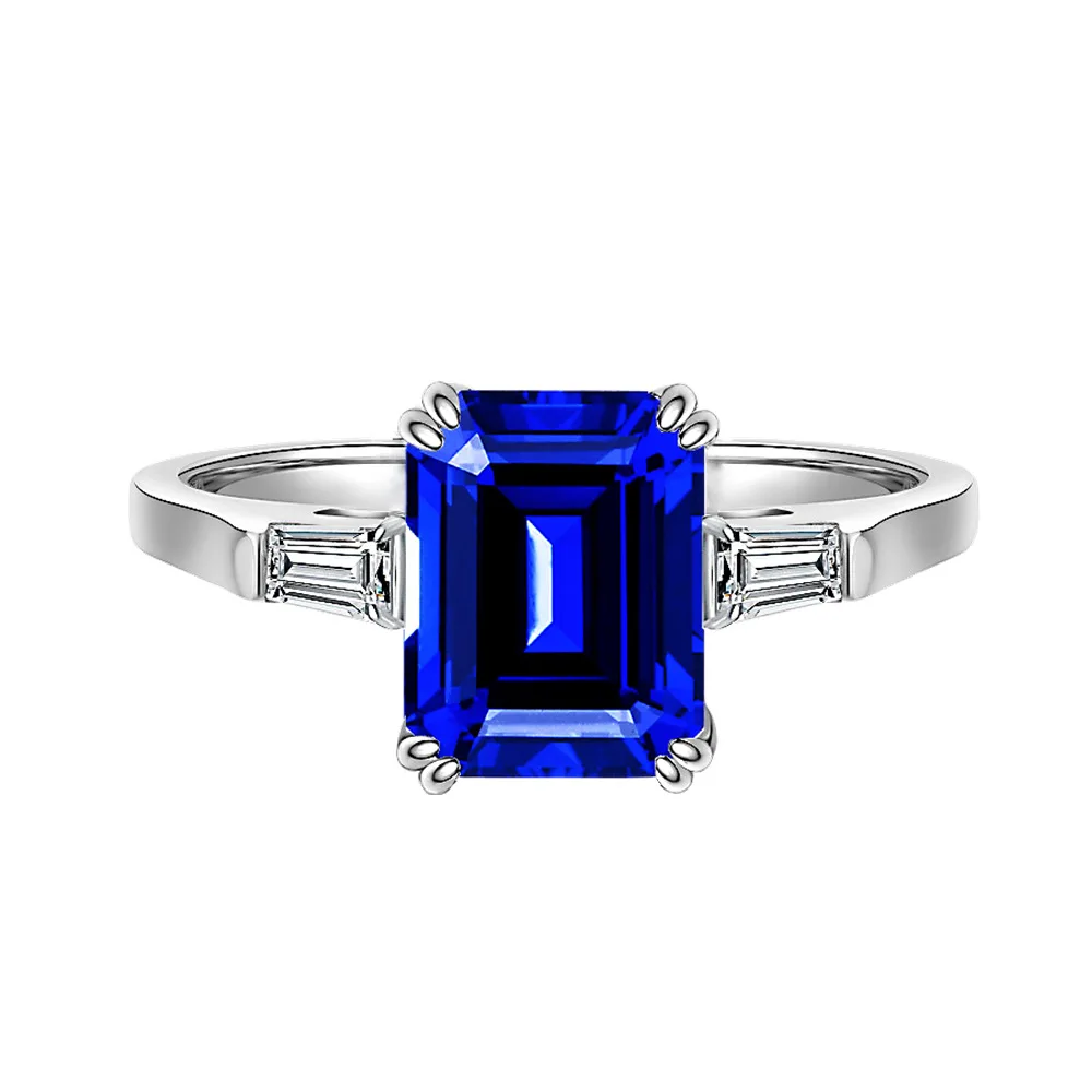 MUSHAN Luxury Jewelry 2.5 Carat Rectangle 6*8mm CZ Zircon Tanzanite Sapphire Rings Band 925 Sterling Silver Ring For Women