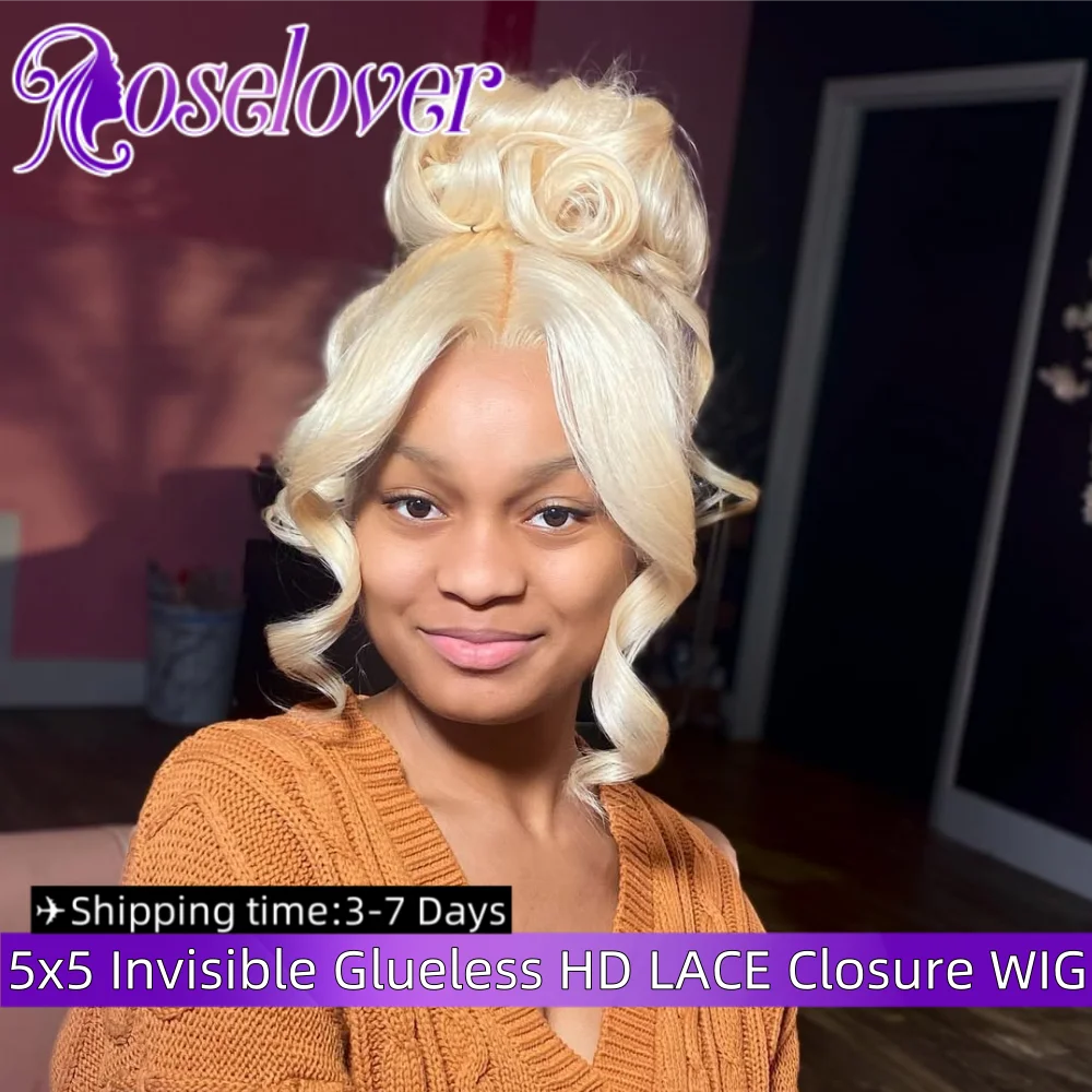 

ROSELOVER 5X5 Invisible Real HD LACE Closure Wig Ready to Wear Glueless Body Wave Wig 613 Human Hair Hig for BlackWoman