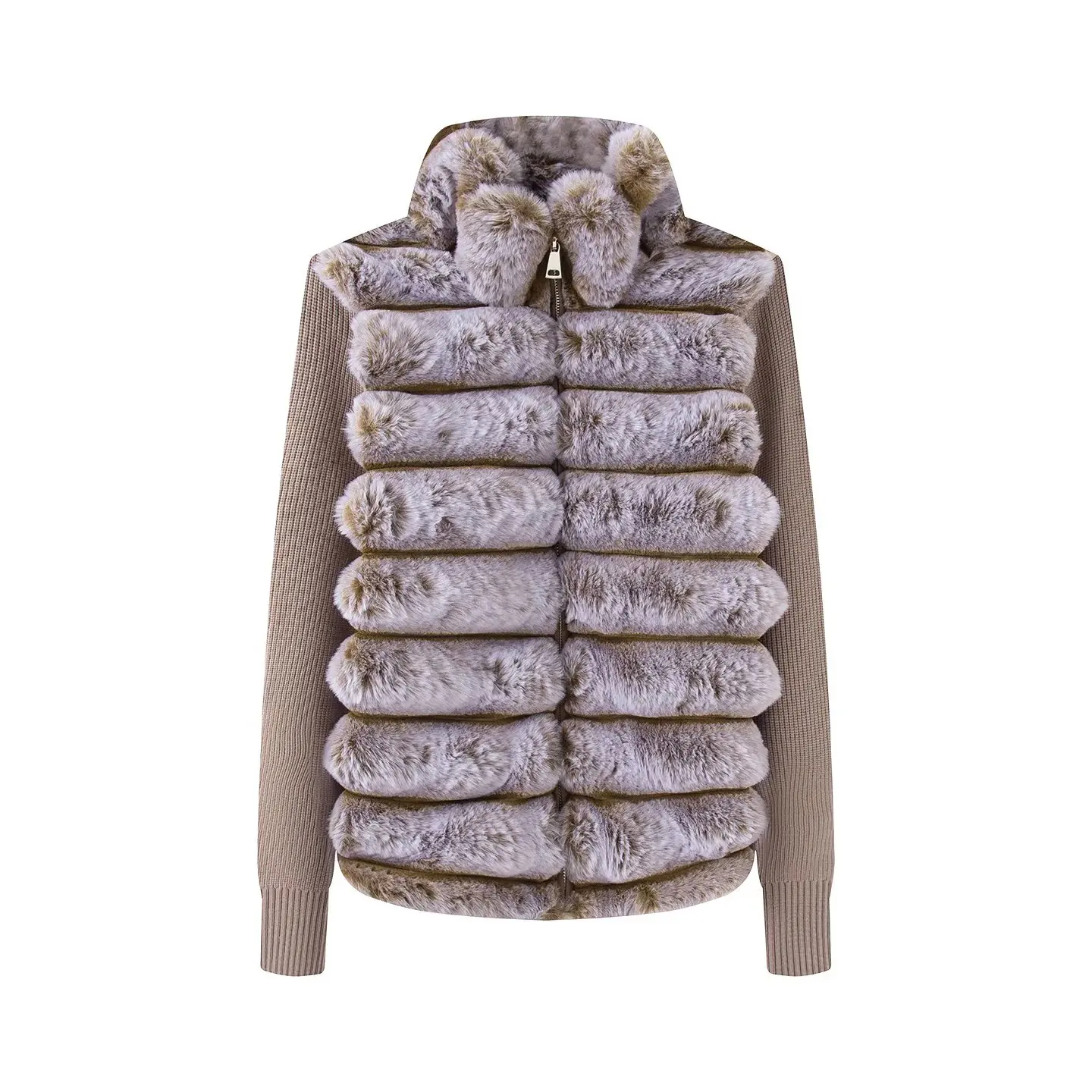 2026 Women's Coat 2026 Autumn/Winter New Fashionable Versatile Stand Collar Patchwork Color-Block Thick Faux Fur Coa