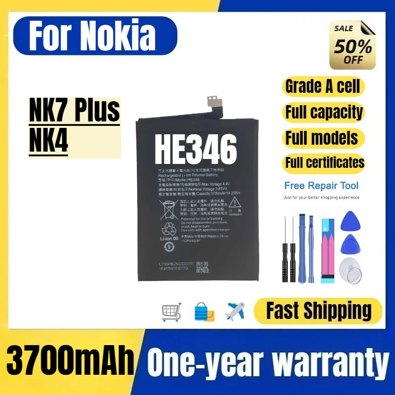 

HE346 for Nokia NK7 Plus/NK4 Mobile Phone Battery High Quality High Capacity Battery Replacement Bateria Grade A Cell with Tools