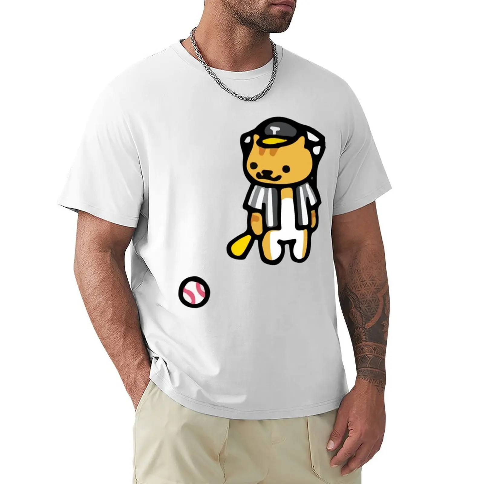 

Joe DiMeowgio - Neko Atsume T-shirt korean fashion quick drying summer tops anime plain white t shirts men