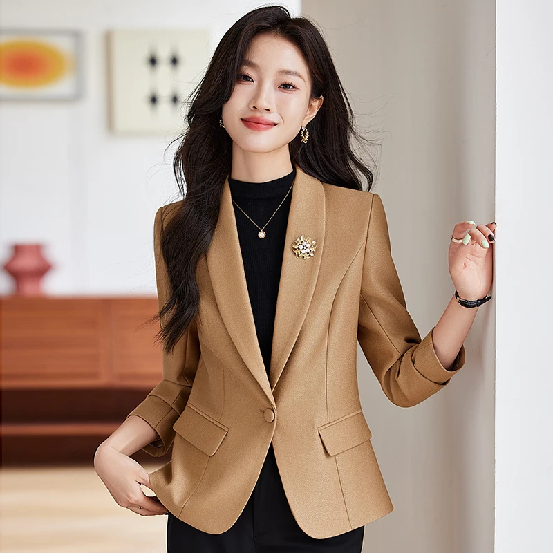 ZJYT-Blazer à col châle pour femme, veste élégante, veste d'extérieur, grande taille, style coréen décontracté, automne, nouveau, 2024