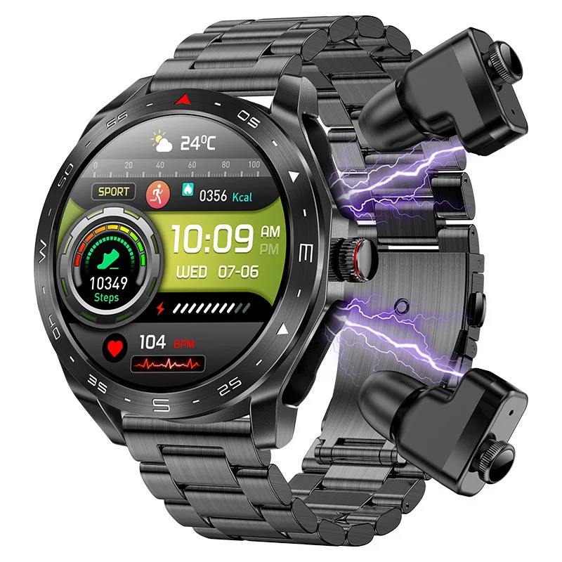 

T95 Smartwatch 2-in-1 TWS Earphone & Watch for Men With Alloy Watch Strap IPS HD Screen BT Calls Sports Health Monitor Stopwatch