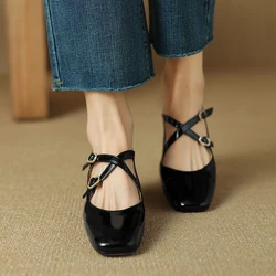 2024 New Spring Women Shoes Square Toe Women Pumps Fashion Retro Mary Jane Shoes for Women Chunky Med Heels Ladies Shoes