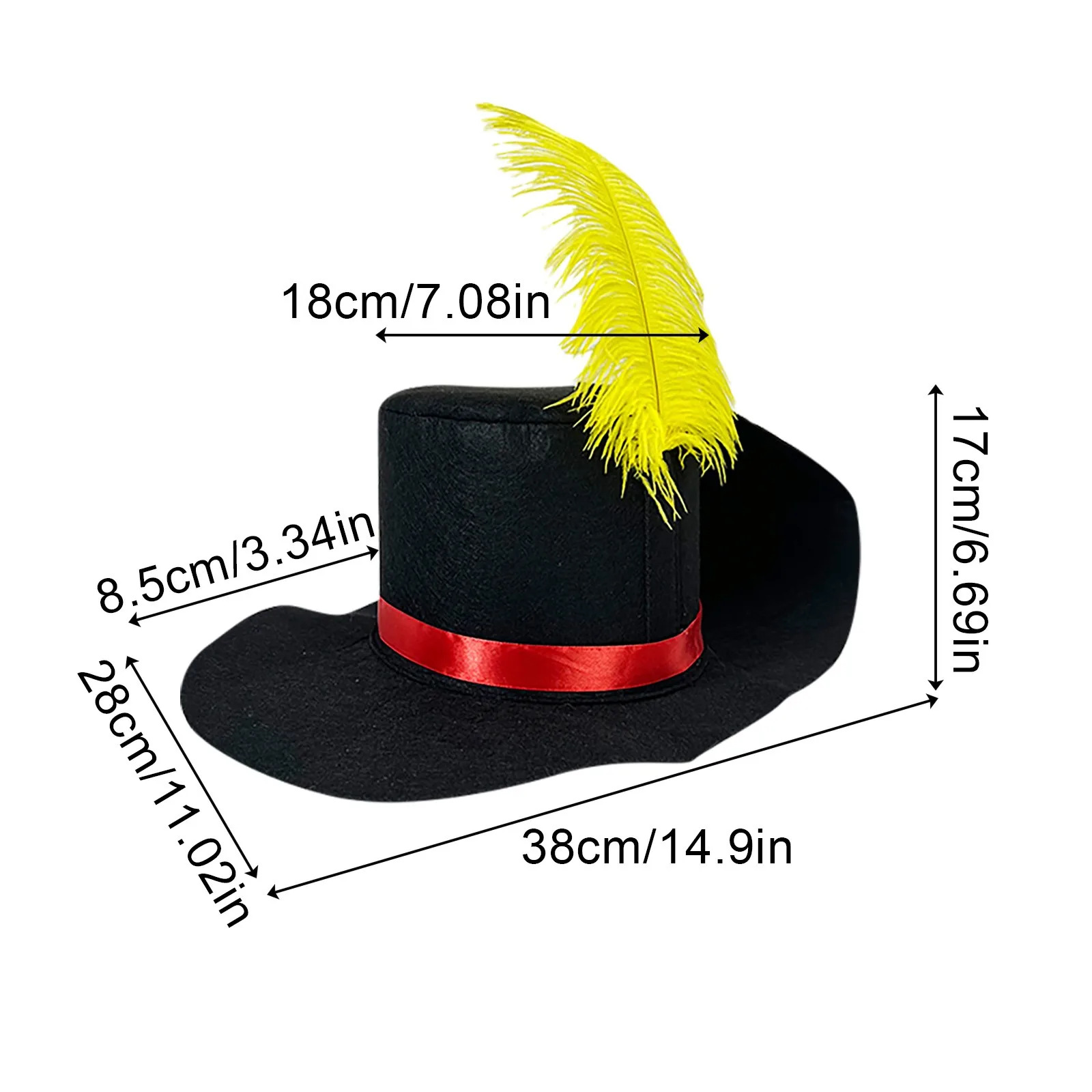 Cos-Animefly Puss Boots Hat 2024 Movie Costume Yellow Feather Cowboy Colonial Style Tricorn Hats Party Hats Cap For Adults Kids