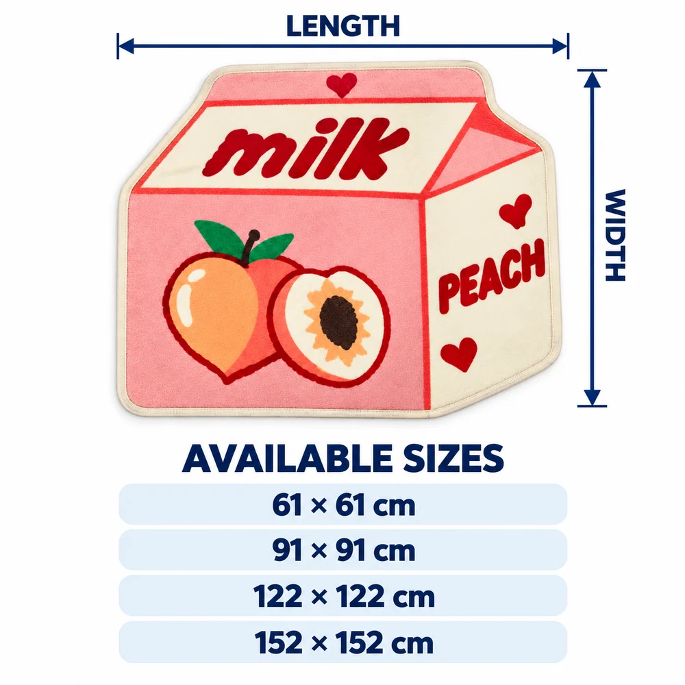 Pink Peach Milk Carton Shaped Area Rug, Sweet Fruit Flannel Irregular Floor Mat for Kitchen Bedroom Entryway Home Decor Gift