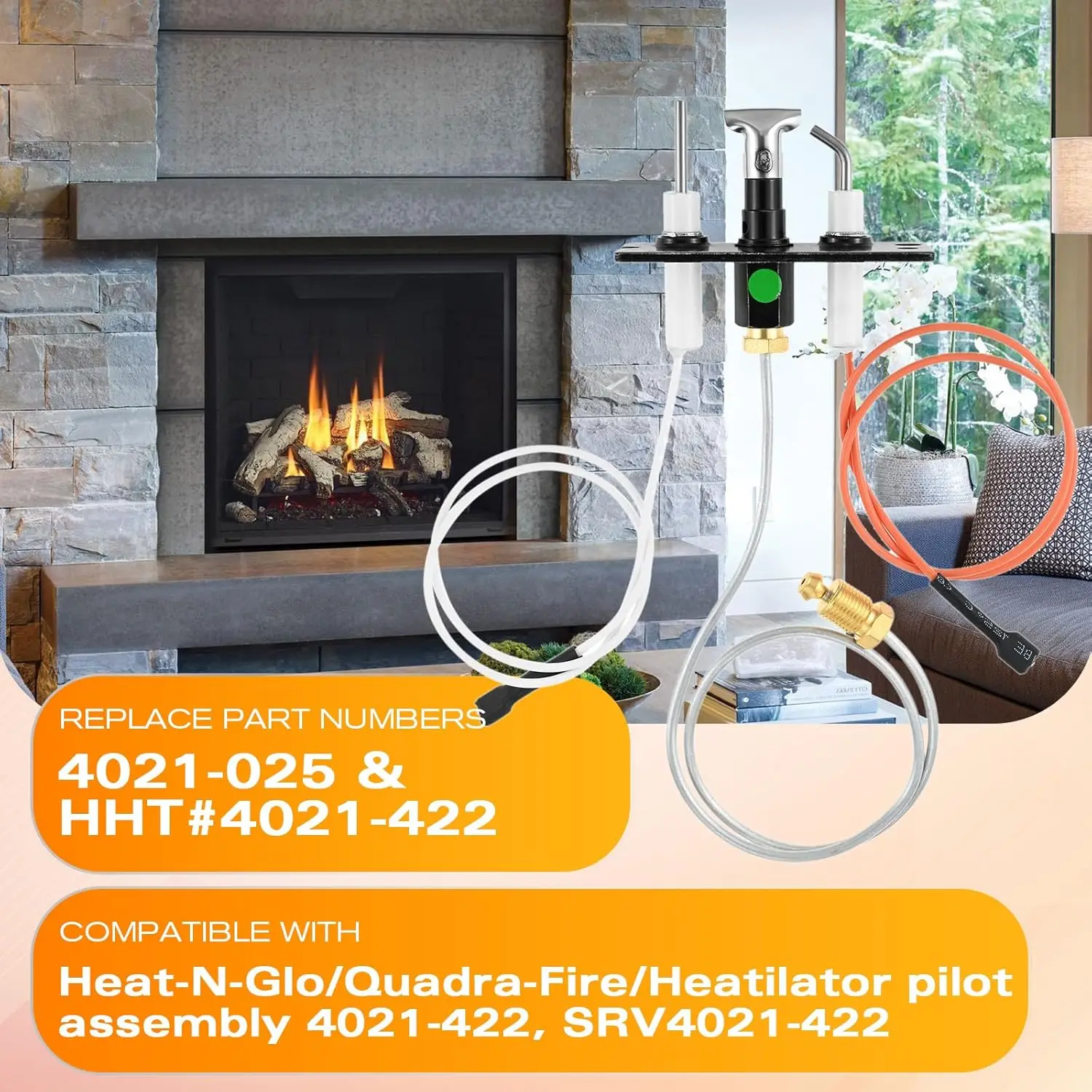Natural Gas Fireplace Pilot Assembly 4021-422 Replace 4021-025 for Heat N Glo/Quadra-Fire/Heatilator ND4236I ND4236IL ND3630I