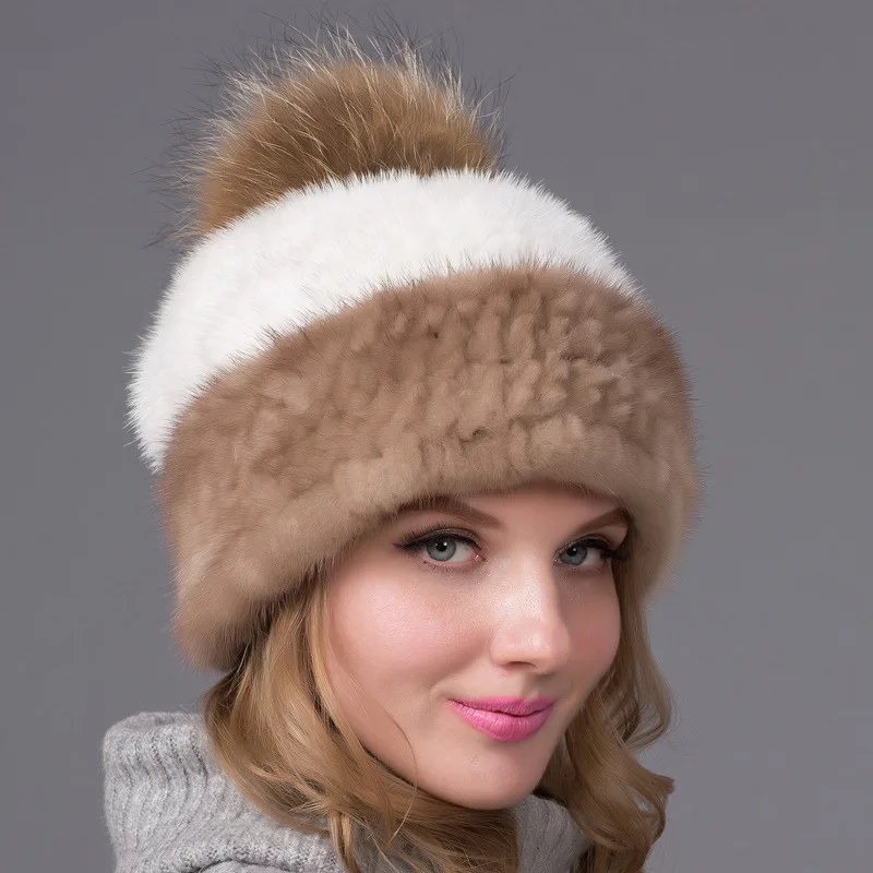 

High Quality Mink Fur Grass Knitted Hat Fashionable Versatile Women's Winter Thick Mink Toe Protection Ear Protection Mink Hat