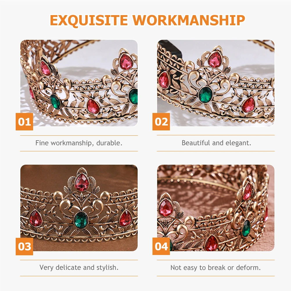 

Gothic Crown for Men King Crowns Retro Golden Alloy Suitable Size Firm Fit Halloween Cosplay Wedding Party Jewelry