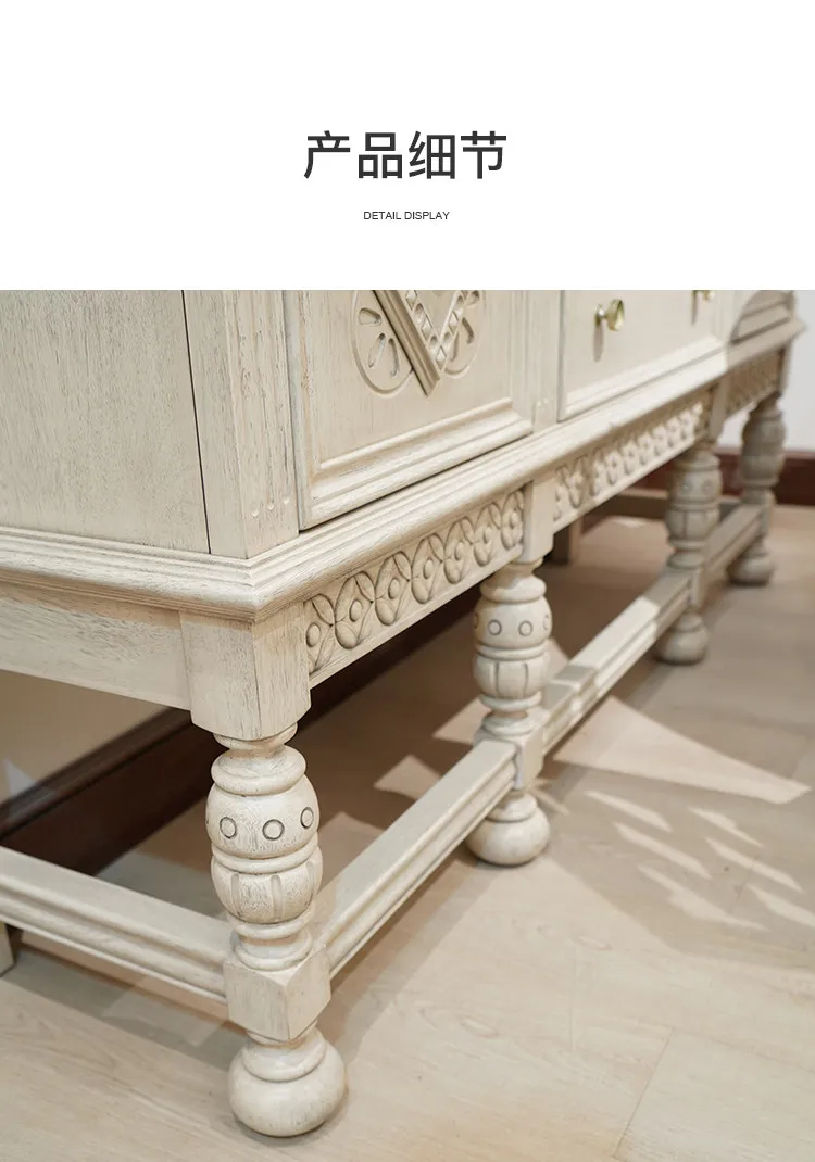 LMM solid wood carving flower retro white old wall cabinet modern entrance cabinet