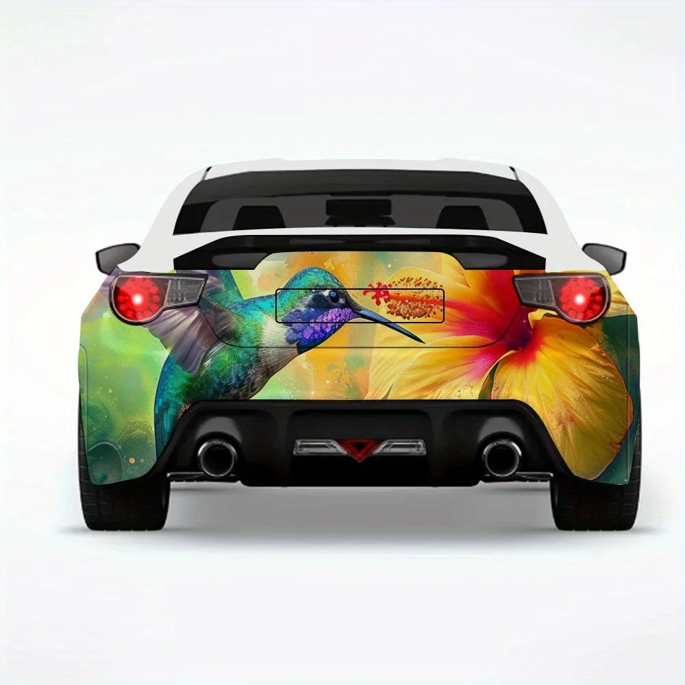 

Художественная автомобильная наклейка «Колибри и цветок», виниловая наклейка на заднюю часть автомобиля, водонепроницаемые самоклеящиеся виниловые наклейки для хвоста и бампе автомобиля